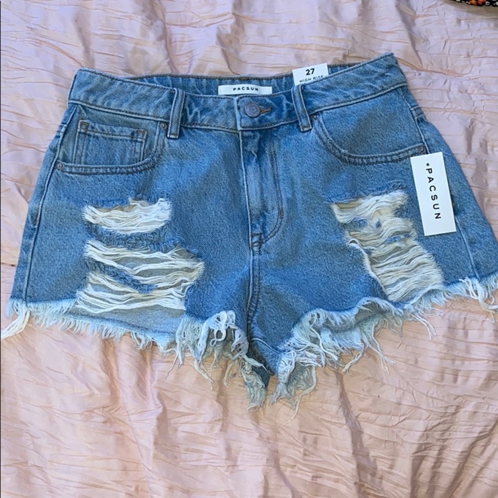 High Rise light denim shorts